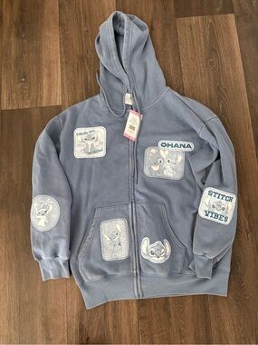 Ohana Stitch Vibes Blue Kids Zip-Up Hoodie